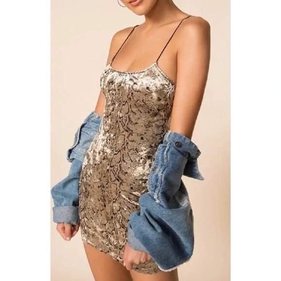 superdown Bianca Mini Dress in Gold Snake - Picture 1 of 6